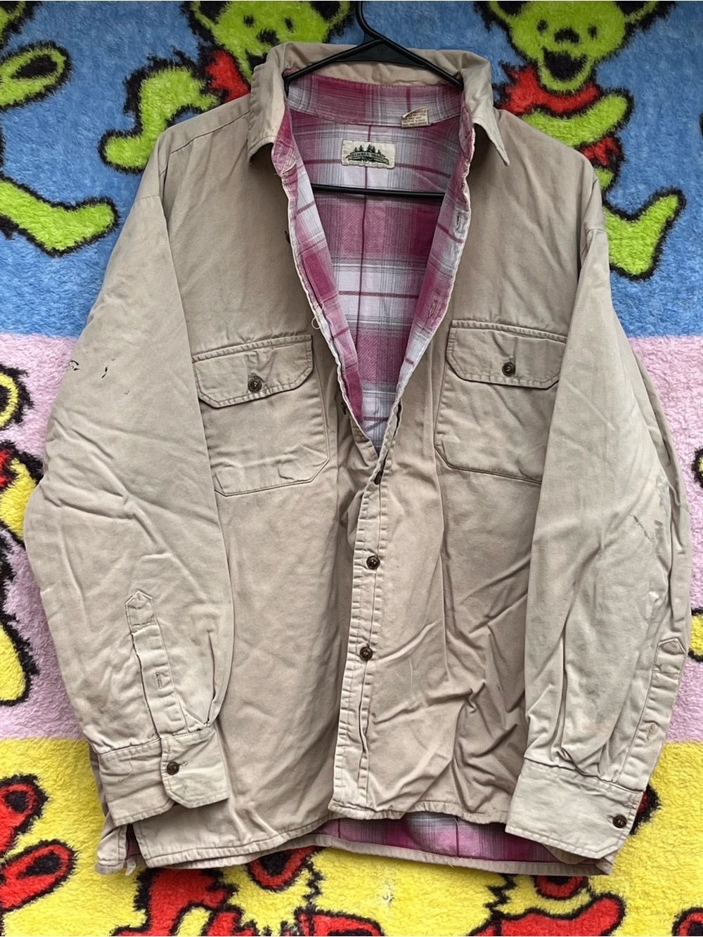 Vintage timber trail Khaki Canvas Flannel Lined Shirt Jacket L
